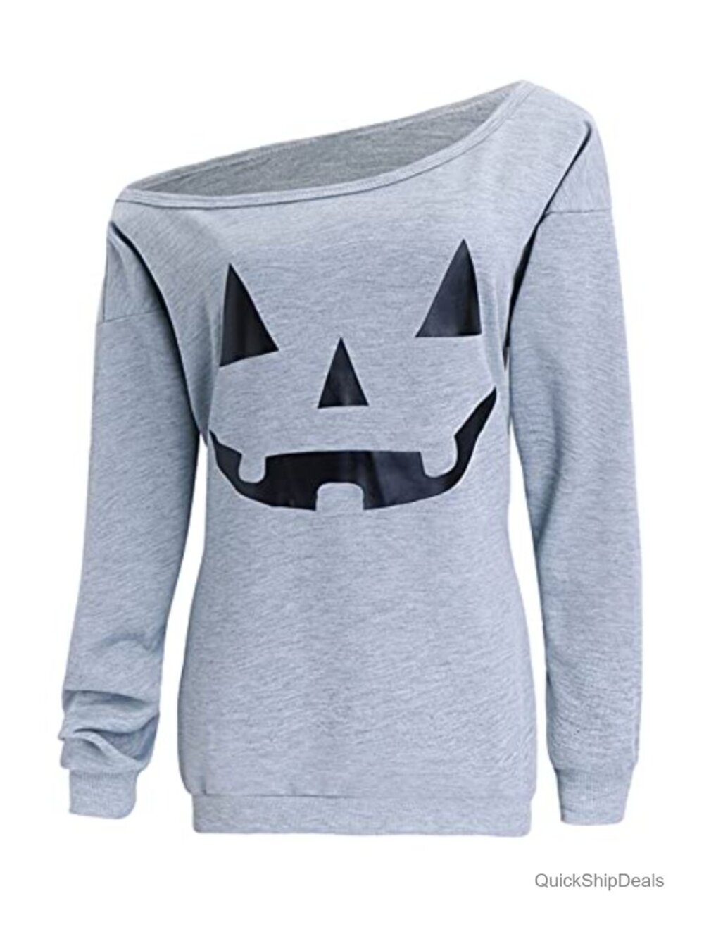 Women's Slouchy Off Shoulder Sweatshirt Halloween Pumpkin Pullover